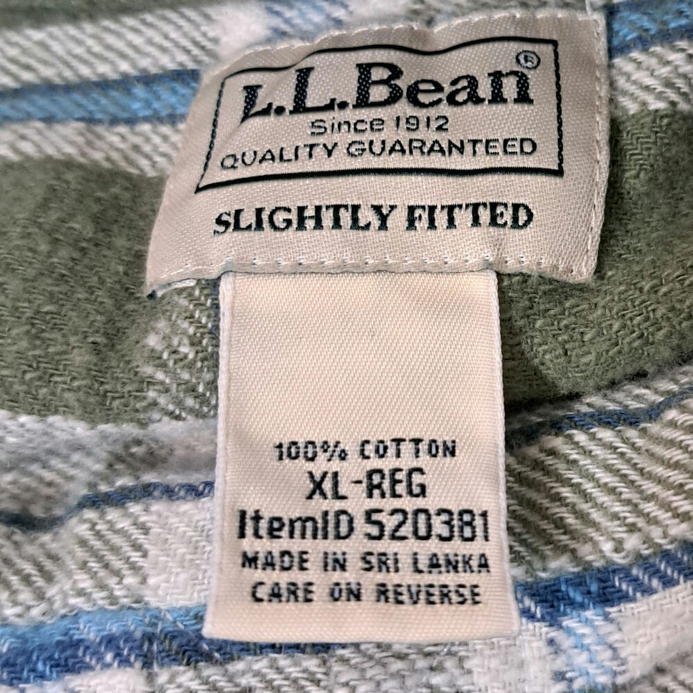 L.L. Bean Men's Flannel 100% Cotton Blue and Green Plaid Shirt XL Regular - Picture 4 of 5